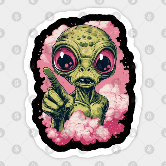 Cosmic Command: The Pointing Alien Sticker by Steve
